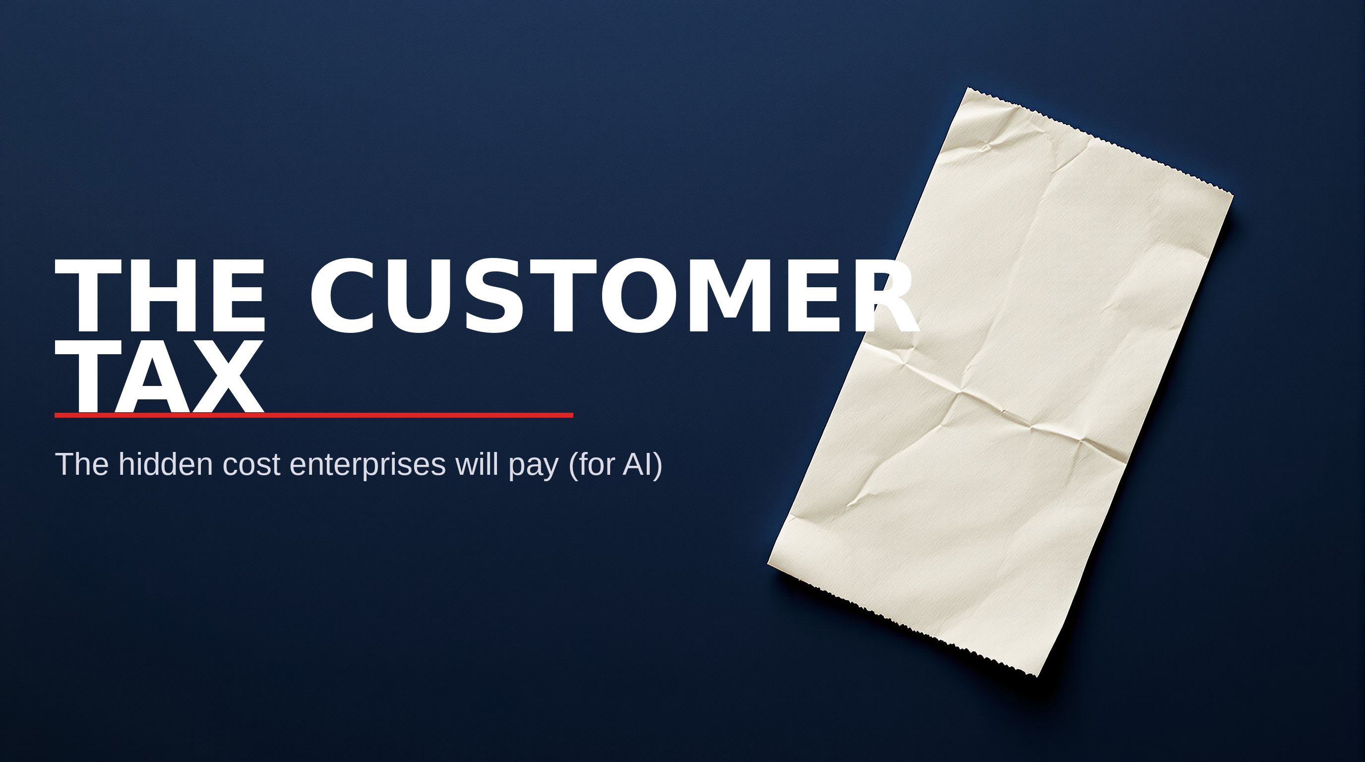 A receipt unrolling from a smartphone, showing NET LOSS — the customer satisfaction cost of bad AI deployment