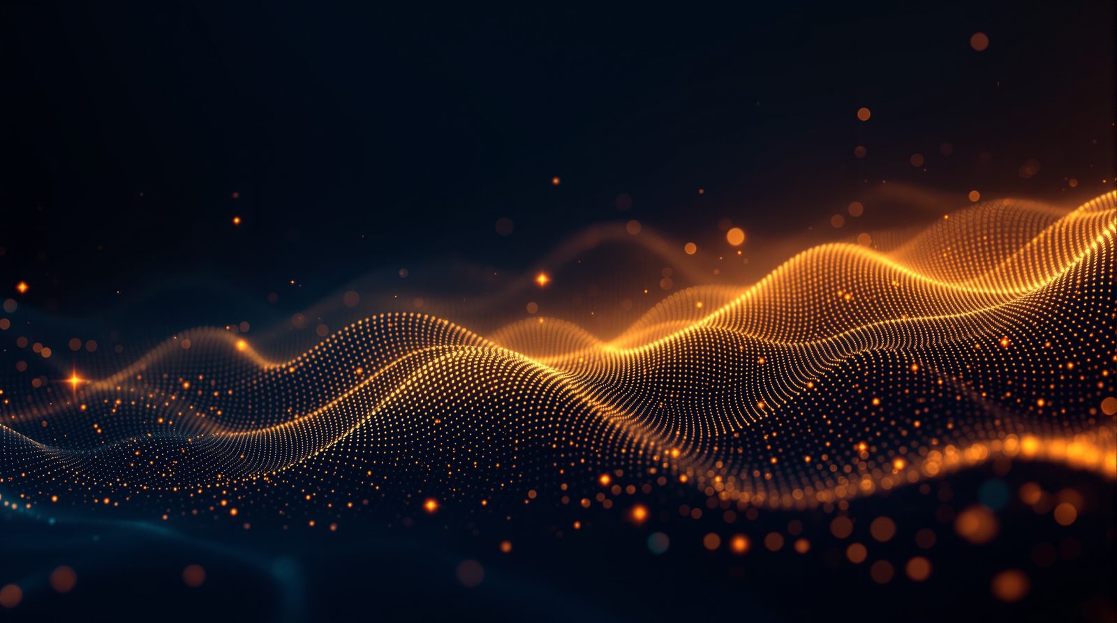 Abstract mesh of saffron and green light over a dark field